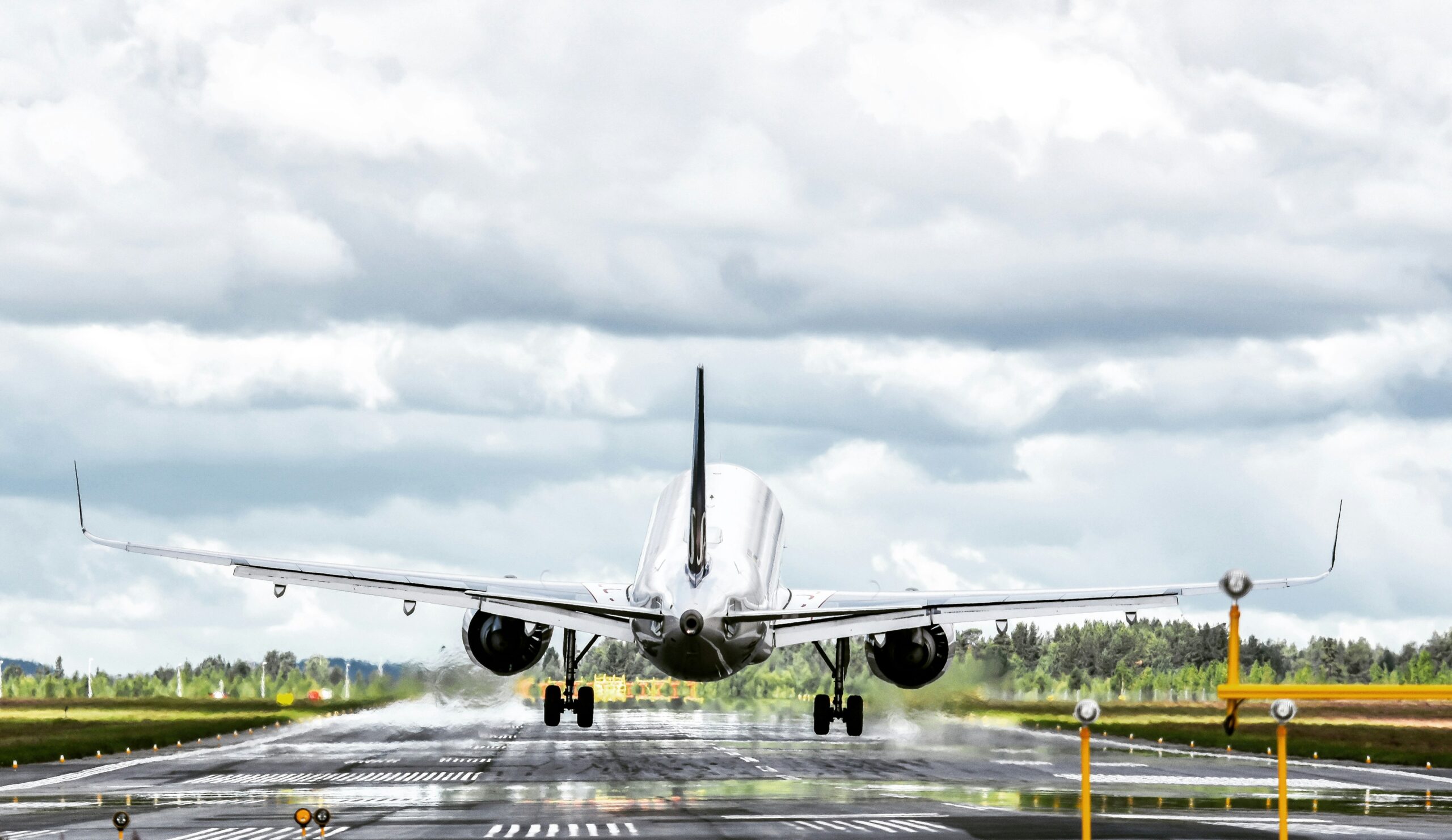 Airbus A320 taking off from the runway at Skellefteå flygplats, Sweden.